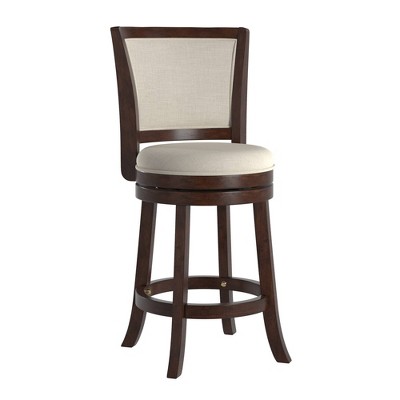 24" Falia Dark Cherry Finish Linen Swivel Counter Height Barstool Beige - Inspire Q