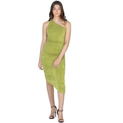 24seven Comfort Apparel Womens One Shoulder Ruched Bodycon Dress-green-m :  Target