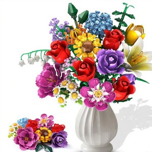 Plaxsoon 1015pcs Flower Bouquet Building Set Valentines Day, 18 Flowers Rose Building Block, Botanical Collection Toy for 6+ - 1 of 4