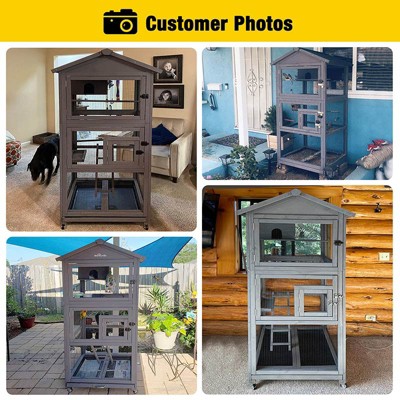 Gray Wooden Large Bird Cage with Wheels and Perches