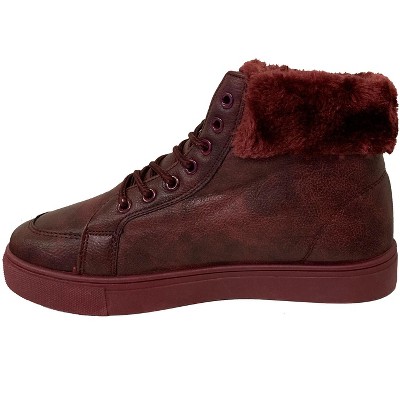 Женские кроссовки Bangka Women's Sneaker Boots Winter High Top Lace up Fur Warm Snow Shoes, Burgundy-9 — фото 6