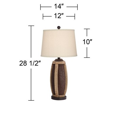 Rustic Bronze and Wood Table Lamps with USB Ports, Set of 2