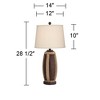 John Timberland Parker Rustic Farmhouse Table Lamps 28 1/2" Tall Set of 2 Hammered Bronze Wood with USB Charging Port Oatmeal Tapered Drum for Bedroom - 4 of 4