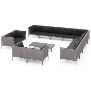 vidaXL Patio Lounge Set 14 Piece Outdoor Sectional Sofa Dark Gray Poly Rattan with Cushions for Garden/Patio/Deck - 1 of 4