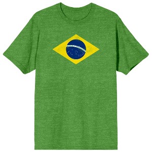 Brazilian Flag on Irish Green Heather Ground Adult Crew Neck Short Sleeve T-shirt - 1 of 4