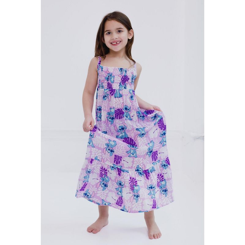 Mickey Mouse & Friends Minnie Lilo Stitch Floral Girls Smocked Maxi Dress Little Kid to Big, 3 of 8