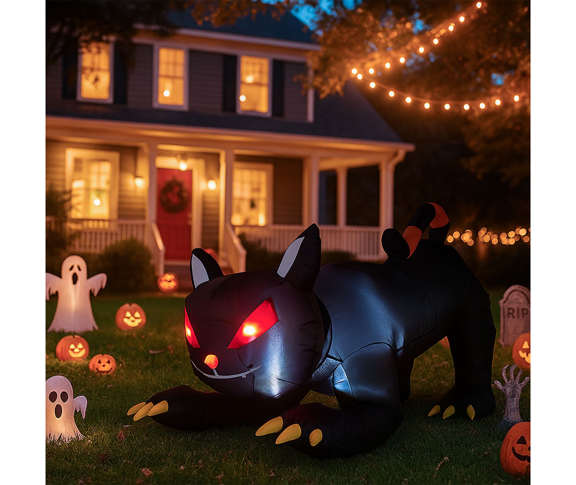 6.5 FT Halloween Inflatables Animated Black Cat with Shakable Head, Outdoor Decorations Blow Up Yard Decor