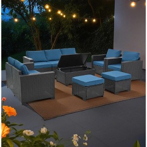 10-Piece Outdoor PE Rattan Cnversation Sectional Sofa Set with Storage Coffee Table and Waterproof Cushions - 1 of 4