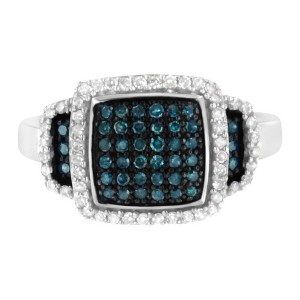 Black Rhodium Plated Silver 1/2 Cttw White & Blue Diamond Square Cocktail Ring - 1 of 4