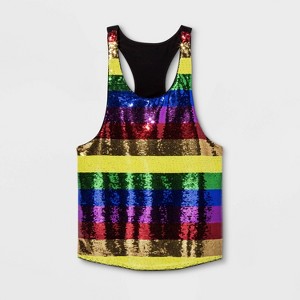 Pride Adult Striped Gender Inclusive Rainbow Sequins Tank Top - Rainbow M, Adult Unisex, Size: Medium, MultiColored