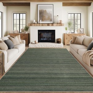 GustoWave Various sizes Modern Stripe Machine Washable Area Rug for Bedroom, Living Room, Green - 1 of 4