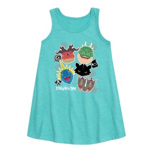 Girls' - How to Train Your Dragon - Dragons Graphic Sleeveless Aline Dress - 1 of 2
