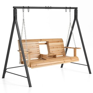 Infans Porch Swing Chair w/Stand Cupholder & Adjustable Chains A-Shaped Metal Frame - 1 of 4