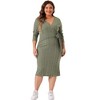 Agnes Orinda Women's Plus Size Elegant Back Slit V Neck Long Sleeve Wrap Sweater Midi Dresses - 3 of 4