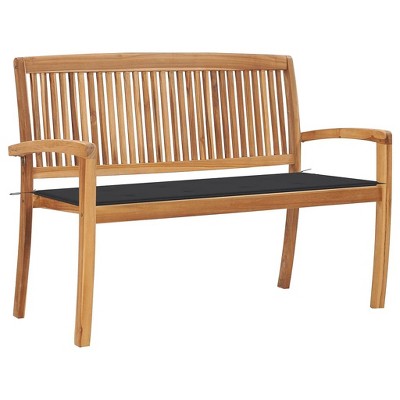 vidaXL Stacking Patio Bench with Cushion, 50.6" Solid Teak Wood