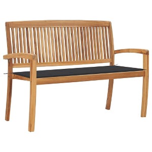 vidaXL Stacking Patio Bench with Cushion, 50.6" Solid Teak Wood - 1 of 4