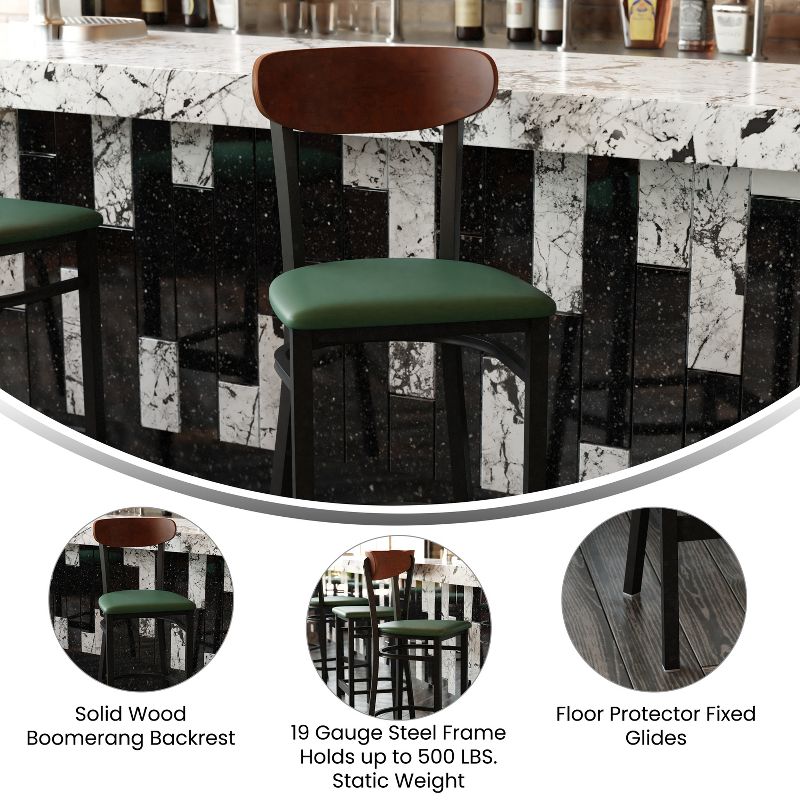 Emma and Oliver Industrial Barstool with Rolled Steel Frame and Solid Wood Seat - 500 lbs. Static Weight Capacity, 3 of 8