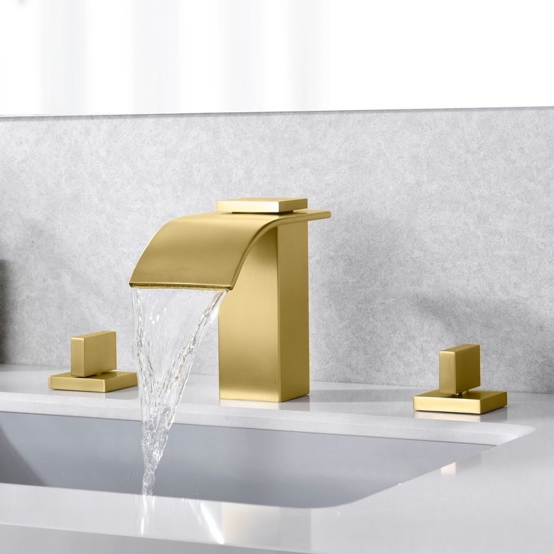 Sumerain Brushed Gold Waterfall Bathroom Faucet 3 Hole 8 Inch Widespread Bathroom Sink Faucet, 3 of 9