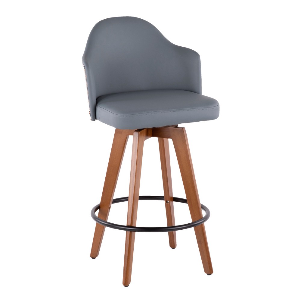 Photos - Chair 26" Ahoy Mid-Century Modern Counter Height Barstool Walnut/Dark Gray - Lum