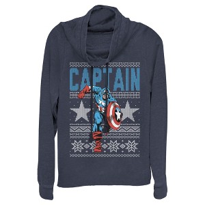 Juniors Womens Marvel Ugly Christmas Captain America Star Cowl Neck Sweatshirt - 1 of 3