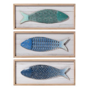 StyleCraft Set of 3 Metal School of Three Fish Wall Art Panels: Nautical Theme, Includes Mounting Hardware - 1 of 4