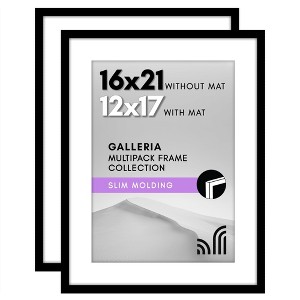 Americanflat 16" x 21" Picture Frame with Polished Plexiglass - Set of 2 - Use as 12x17 Frame with Mat or 16x21 Frame Without Mat - Black - 1 of 4