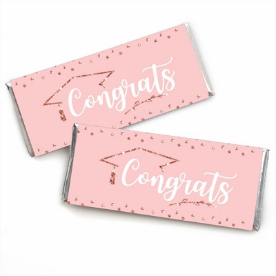 Big Dot of Happiness Rose Gold Grad - Candy Bar Wrapper Graduation Party Favors - Set of 24