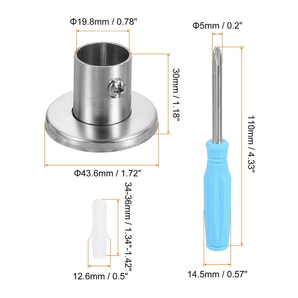 Unique Bargains Stainless Steel Brushed Finish Durable Rust Resistant High-Leg Closet Rod Holder with Cover 4 Pcs - thumbnail 2