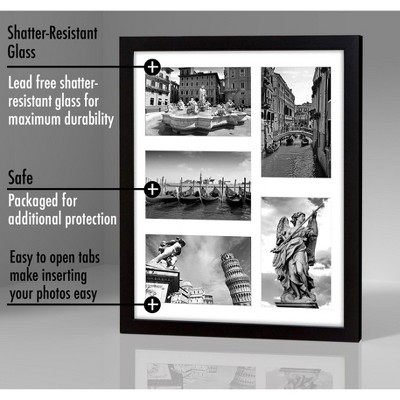 Black Multi-Size Picture Frame Set with Shatter-Resistant Glass