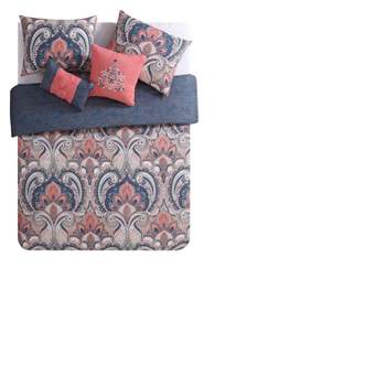Twin XL Casa Real Reversible Comforter Set Coral/Gray - VCNY
