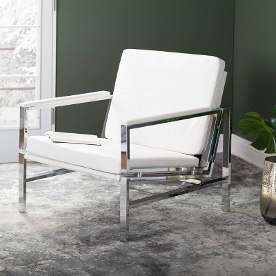 Atlas Mid-Century Modern Living Room Accent Chair with Bonded Leather and Metal Frame - Studio Designs Home