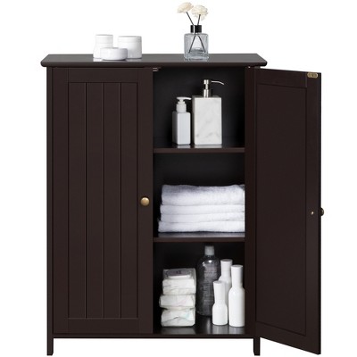 Yaheetech Free-Standing Bathroom Cabinet Double Door Kitchen Cupboard with Adjustable Shelves