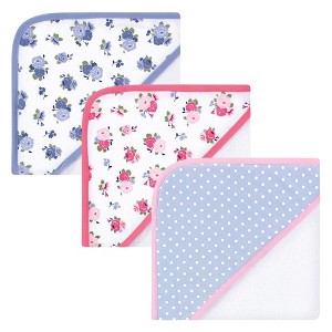 Luvable Friends Baby Girl Cotton Terry Hooded Towels, Floral, One Size - 1 of 4