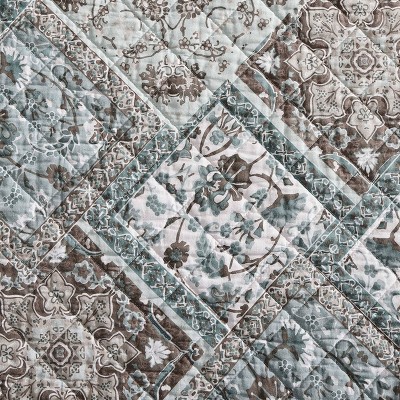 Full Blue Cotton Reversible Quilt Set with Shams