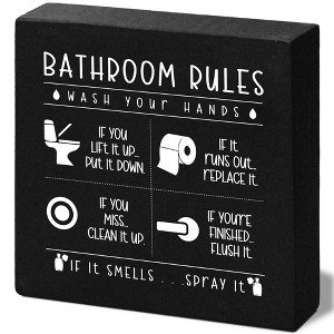 Funny Restroom Black Wooden Box Sign, Farmhouse Rustic home Decor, House Decor For Bathroom Toilet Washing Basin Shelf Table - 1 of 4