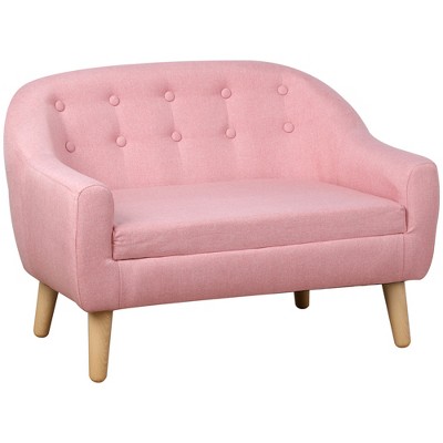 Qaba 2-Seat Kids Sofa Linen Fabric and Wooden Frame Sofa for Kids and Toddlers Ages 3-7, 11" High Seat