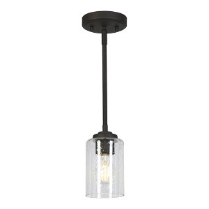 LNC Classic 1-Light 3.9" Transitonal Cylinder Mini Glass Pendant Lights, Black with  Seeded Glass - 1 of 4