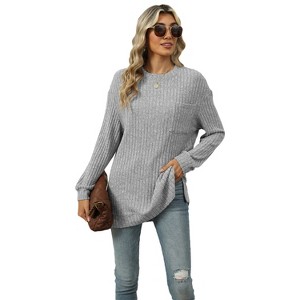 Clearlove Women's Lightweight Long Sleeve Crew Neck Sweater Plus Size Classic Fit Elegant Top Spring Autumn - 1 of 4