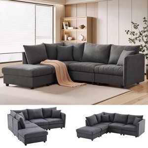 TIRAMISUBEST 90"/101" Sectional Sofa Modular L Shape Striped Chenille Sectional Ottoman and Throw Pillows Living Room- 5 Seat/ 4 Seat - 1 of 4