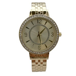 Olivia Pratt Round Face Rhinestone Bezel Textured Bangle Women Watch - 1 of 3