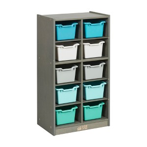 ECR4Kids 10 Cubby Mobile Tray Cabinet with 10 Scoop Front Storage Bins, 5x2, Grey Wash - 1 of 4
