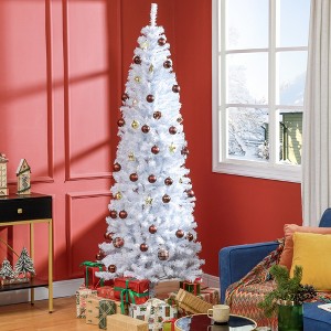 YOOCOZZ  Christmas Decoration - 6&7 FT Unlit Pencil  Douglas Fir Artificial Christmas Tree, with Realistic Branches, Halloween Tree with Tips, White - 1 of 4