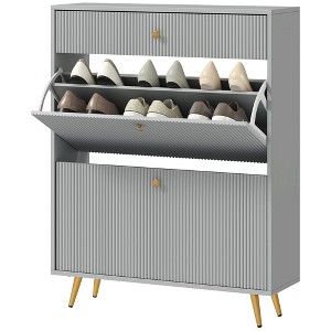 Aghana Digitals Modern White Shoe Cabinet with Gold Handles, Wave Panels, 2 Flip Drawers & - 1 of 4