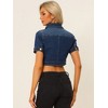 INSPIRE CHIC Women's Casual Short Sleeves Crop Denim Jacket - 3 of 4