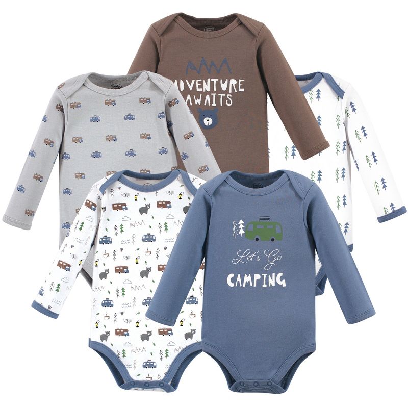 Luvable Friends Baby Boy Cotton Long-Sleeve Bodysuits 5pk, Camping, 1 of 8