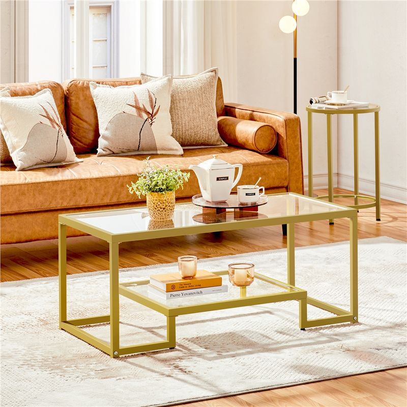 Yaheetech Modern Tempered Glass Coffee Table With Open Shelf for Living Room Gold, 2 of 10