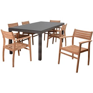 Lina 7pc Patio Dining Set - International Home Miami: Eucalyptus Wood, Galvanized Steel Bolts, Water & UV Resistant - 1 of 4