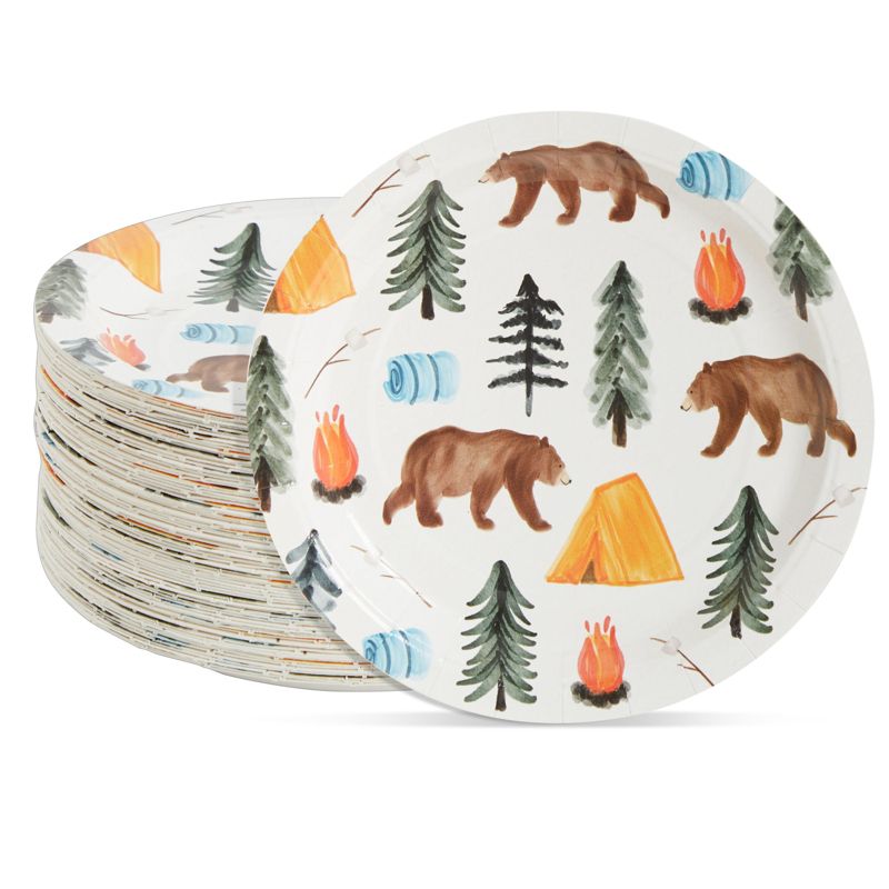 Blue Panda 80 Pack Camping Plates for 1st Birthday Party Decorations, One Happy Camper (7 In), 1 of 6
