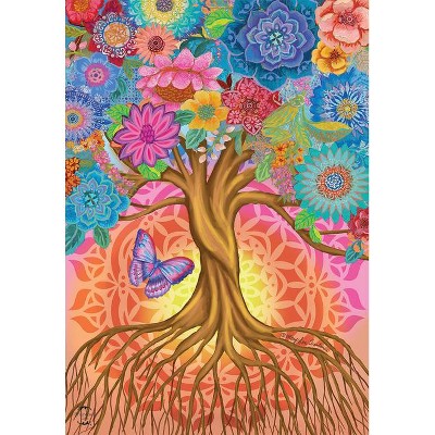 Spring Floral Butterfly Tree of Life Rectangular Polyester Flag
