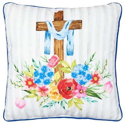 The Lakeside Collection Religious Cross Butterflies Embroidered Decorative Pillows